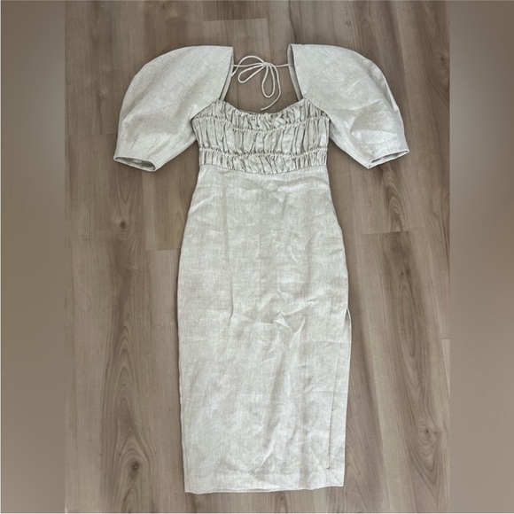 Song of Style Dresses & Skirts - Song of Style Cream Midi Dress with Puff Sleeves